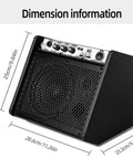 Plug And Play 20W Bluetooth Personal Monitor Amplifier For Electronic Drums And Keyboard USB Interface Dual 6.5 Inch Woofer And 2 Inch Tweeter For Warm Bass And Clear Treble Includes E Drum Noise Reduction Cable Black showing dimensions