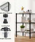 Three-Tier Metal Wire Storage Shelves For Kitchen Garage And Pantry, adjustable standing rack, with books and decor items