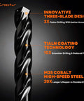 Crosstar M35 cobalt drill bit with TiAlN coating and three-flute design, close-up view
