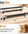 48 Inch Panel Clamps 2 Pack With U Shaped Pressure Blocks And Adjustable Parallelogram Couplers, showing size measurements on a wooden surface.