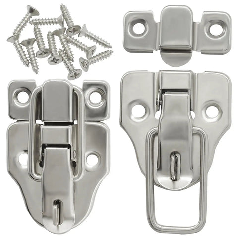 Duckbilled Zinc Alloy Box Hasp Lock Set 2 Pack Toggle Latches With Padlock Hole Silver Plated Finish and screws