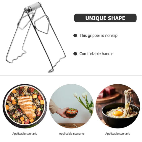 Heavy Duty No Burn Bowl Gripper Slick Stainless Steel Heat Resistant Pot Tongs Non Slip Dish Lifter for secure lifting.