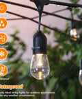 Two Pack 96 Foot Outdoor String Lights With Remotes Dimmable 3 Color LED waterproof shatterproof Edison bulbs in rain
