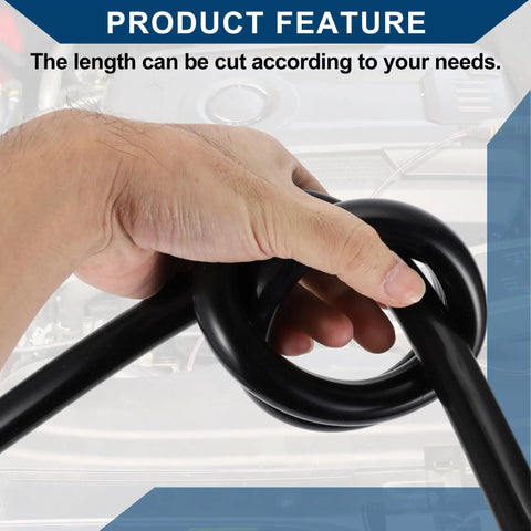 Hand holding Beefy Silicone Vacuum Hose High Temp Automotive Vacuum Line Three Point Three Feet Long Twelve Millimeter Inner Diameter