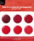 Six Piece Gel Nail Polish Set Ten Milliliter In Red Shades with color samples burgundy, dark red, light red on display