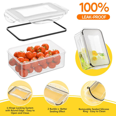 52 Piece Airtight BPA Free Food Storage Containers With Lids Set For Kitchen Organization, showing leakproof container with tomatoes