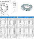 Diagram and image of set of four three quarters inch bore zinc plated shaft collar with double split clamp on design, includes M4 screws.