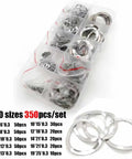 All In One Heavy Duty Stainless Steel Washer Kit 1050pcs M3–M19, 304 Grade Spring Washers With Three Wave Crest Gasket Design, Distributes Pressure, Prevents Loosening, And Keeps Fasteners Tight For Auto, Home, And DIY Projects. 10-size washer set in organizer.