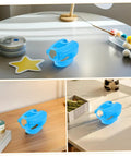 5 Piece Hollow Out Pigeon Injection Holder With Buckle Stable Fixation Feeder Rack on tabletop, blue plastic, for bird care