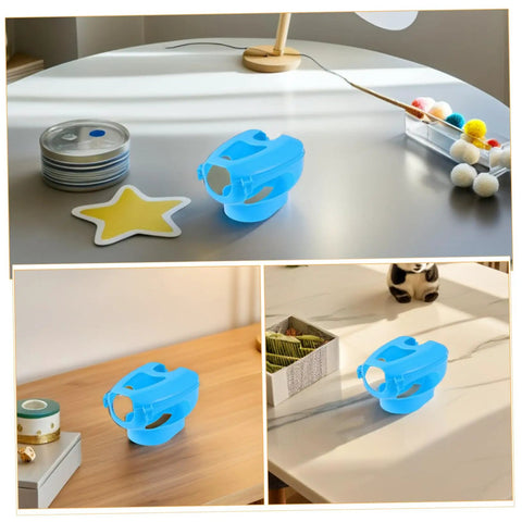 5 Piece Hollow Out Pigeon Injection Holder With Buckle Stable Fixation Feeder Rack on tabletop, blue plastic, for bird care