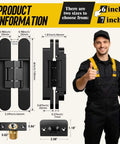 Six Inch Hidden Door Hinge With Concealed Hardware Kit For Flush Wall Mounts showing dimensions and design details.