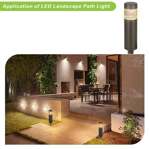 Outdoor patio with Dope Low Voltage Landscape Lights 3W 120LM LED Round Bollard Light, 12V-15V Wired Pathway Lighting, 6 Pack