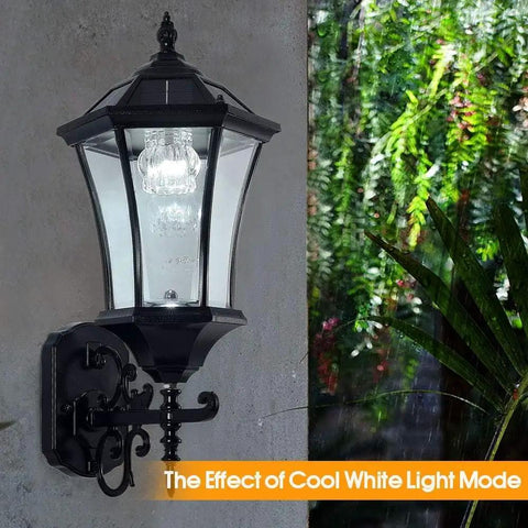 Solar Powered Outdoor Wall Lantern Wireless Dusk To Dawn Light 21 Inch LED Wall Sconce with clear glass and aluminum housing