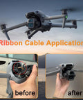 Gimbal Ribbon Cable Replacement for Air 3s Drone, before and after PTZ Flat Ribbon Wire Repair Part installation.
