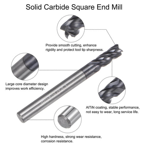 2 Pack 5mm Square Nose End Mills With 4 Flutes HRC45 Carbide AlTiN Coated Router Bits For End Milling And CNC Machining