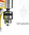 Close-up of B10 chuck on Mini Benchtop Drill Press With 7 Speed Settings And B10 Chuck, Handles 0.6-6mm Bits, 40mm Stroke