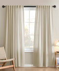 Boho Curtain Set With Faux Linen Texture 2 Panels Light Filtering Back Tab Drapes 84 Inches Long 52W By 84L Natural in living room