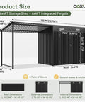 Diagram showing dimensions of Two In One Outdoor Storage Shed And Gazebo Combo With Heavy Duty Metal Frame, featuring shed and pergola.