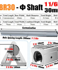 Diagram of SBR30 slide rail dimensions and specs for Beefy Heavy Duty Slide Rails 2000 Pounds Load Bearing Linear Guides