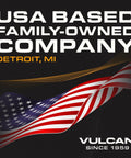 USA based family-owned company logo in Detroit, MI with American flag and Vulcan since 1959 text.