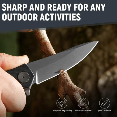 Folding Pocket Knife With 3.23 Inch Stainless Steel Blade And G10 Handle Pocket Clip EDC Knife cutting branch