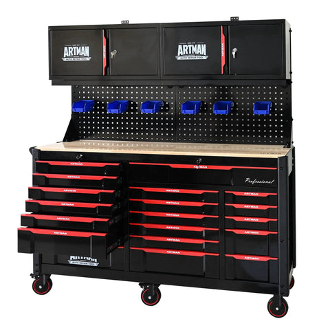 Boss Level Heavy Duty Rolling Tool Cabinet With Smooth Rolling Casters And 19 Reinforced Drawers Rock Solid Garage Storage Organizer Wheeled Tool Chest For Pro Shops And Backyard Builds