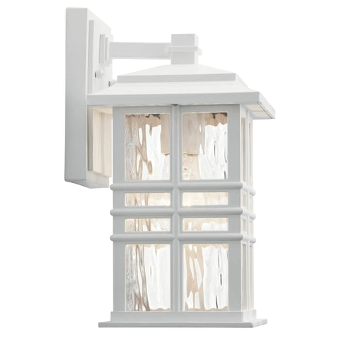 Craftsman Style Outdoor Wall Light In White 12 Inch Tall Exterior Sconce With Clear Hammered Glass One Light Porch Lighting