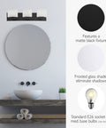 Four Light Matte Black Vanity Light With Frosted Glass Shades For Above Bathroom Mirrors Dimmable Fixture In Traditional Dove Creek Style