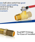 Brass ball valve and dual NPT fittings from One Quarter Inch NPT Air Drying System With Pro Grade Inline Filter Regulator For Spray Guns
