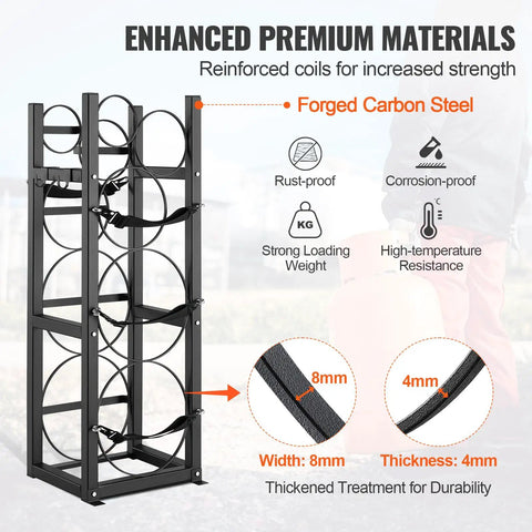 Premium Heavy Duty Carbon Steel Refrigerant Tank Rack Holds Five Gas Cylinders Hella Tough Secure Organizer For Air Conditioning Freon Nitrogen Oxygen Warehouse Loaded