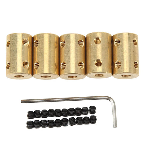 Premium Five Piece RC Brass Shaft Coupling Kit For 5Mm To 5Mm Universal Motor Connectors with screws and tool.