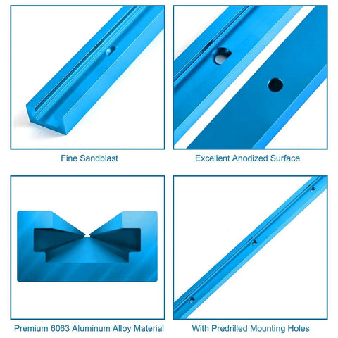 8 Pack Aluminum T Tracks For Woodworking, 48 Inch Length, Light Blue Double Cut Profile, Universal Fit With Predrilled Mounting Holes