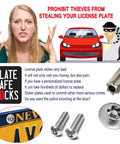 Stainless Steel License Plate Screws Kit For Car With Anti Theft Hardware M6 25mm 1 Quarter Inch Black Caps Bolts Nuts Fasteners Includes Anti Theft Screwdrivers Rust Proof image shows various components.