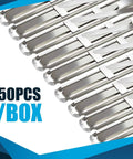 Close-up of 50-Piece Premium Prong Fastener Set with 3.5 inch capacity and 4.25 inch prong spacing, metal base, 50pcs/box