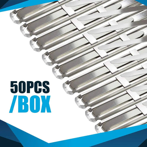 Close-up of 50-Piece Premium Prong Fastener Set with 3.5 inch capacity and 4.25 inch prong spacing, metal base, 50pcs/box