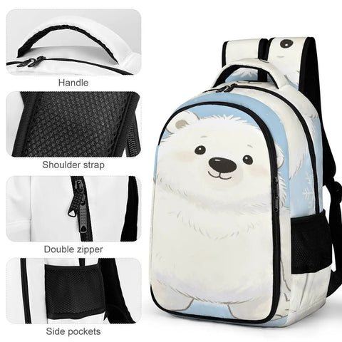 Waving Polar Cub Printed Unisex Backpack With Large Capacity Durable Polyester Daypack featuring handle, straps, and side pockets