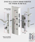 Tough As Nails Brass Storm And Screen Door Handle Set With Solid Lock and Key dimensions showing installation details and measurements.