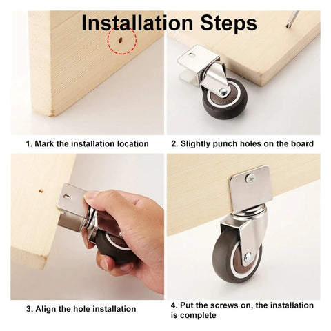 Installation steps for Lift Heavy Loads Without Breaking A Sweat Using 4 Piece Heavy Duty Caster Wheels Locking Brakes on furniture.