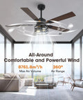 52 Inch Premium Farmhouse Ceiling Fan With Warm Ambient Glow Reversible Dual Finish Blades in bright living room with powerful airflow.