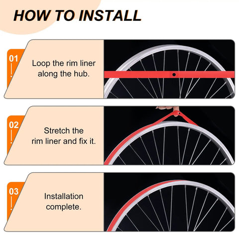 Installation guide for Two Pack 16 Inch TPU Rim Strips Puncture Proof Tire Liner For Mountain And Road Bikes step-by-step process