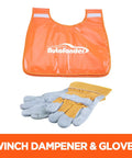 Orange winch dampener with logo and leather gloves from 11 Piece Offroad Recovery Kit For Jeep Truck SUV With Snatch Straps Winch Extension D Shackles Shovel Tire Deflator Leather Gloves Dampener And Gear Bag For Mud Sand Snow Recovery