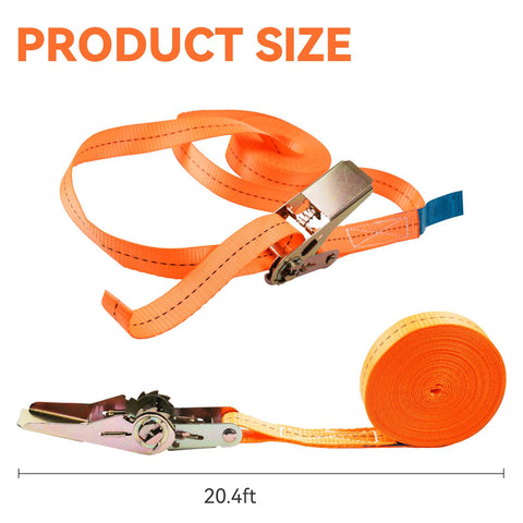 Heavy Duty Ratchet Tie Down Straps 1 Inch Wide By 20 Feet Long Orange Cargo Straps With 2200 Lbs Working Load Limit One Piece