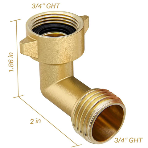 90 Degree Garden Hose Elbow Adapter 2 Pack Quick Connect Brass Fittings For Hose Male To Female Hassle Free Setup Works With Pressure Regulators Durable Solid Brass, 3/4 in GHT
