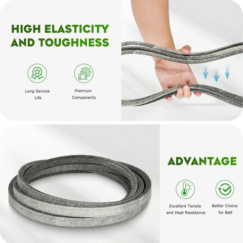 Five Eighth Inch By One Hundred Twenty Seven Inch Mower Covered Deck Belt For 52 Inch Decks Fits Husqvarna And Scag Tractors, showing elasticity and toughness.