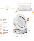 Diagram of 4 Pack 4-Inch Gimbal LED Recessed Downlights 2700K-6000K Color Temperature Adjustable Dimmable Air-Tight IC Rated
