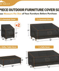 5-Piece Outdoor Patio Furniture Cover Set For All-Weather Protection with dimensions for chair, loveseat, sofa, coffee table