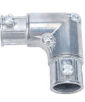 1/2 Inch Zinc Alloy 90 Degree Conduit Fitting Inside Corner Pull Elbow Electrical Metallic Tubing Coupling side view showing fastening screws.