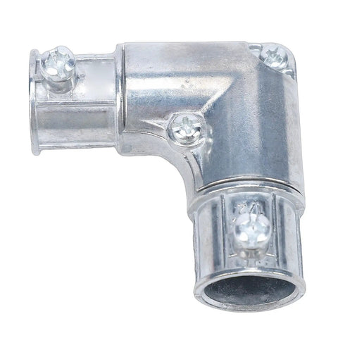 Slick Half Inch 90 Degree Conduit Fitting Interior Corner Pull Elbow made with zinc alloy housing for secure electrical routing.