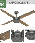 Big 54 Inch Matte Silver Ceiling Fan For Indoor And Outdoor Living With Reversible Walnut Blades And Ultra Quiet Whisper Wind Motor