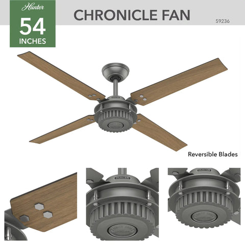 Big 54 Inch Matte Silver Ceiling Fan For Indoor And Outdoor Living With Reversible Walnut Blades And Ultra Quiet Whisper Wind Motor